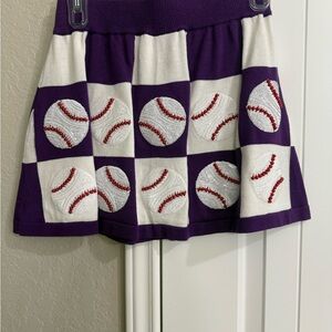 Queen of sparkle Purple and White Checker Baseball Applique Skirt